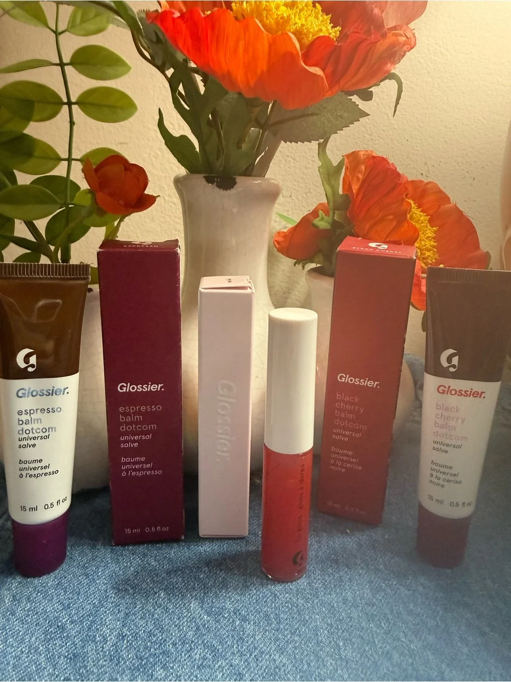 GLOSSIER 3pack!!!! Red Rouge Lip Gloss & Balm Dotcom Duo: Espresso&Black Cherry